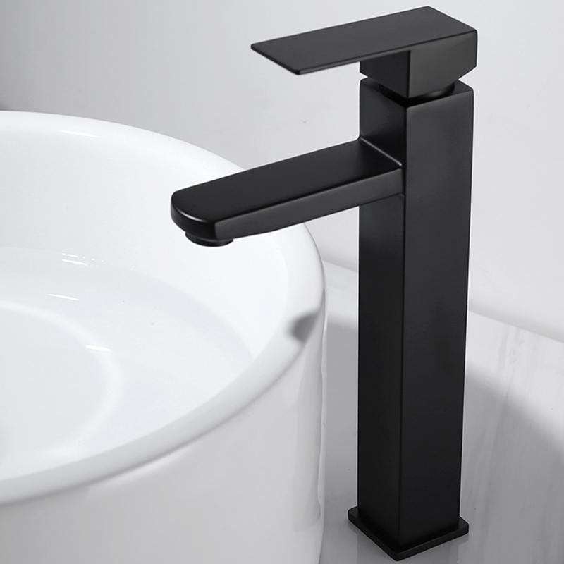 Brushed Gold Square Basin Faucet Bathroom Deck Mounted Washbasin Mixer Tap Single Handle Hot Cold Mixer Tap