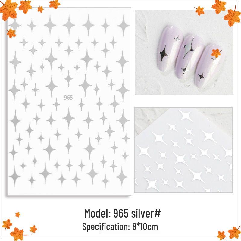 Starry Glitter Nail Stickers: Four-Pointed Star, Laser Gold, Silver, Black & White Adhesive Manicure Stickers