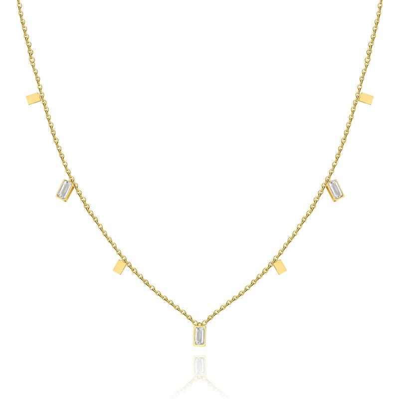 Collana quadrata in zirconio colorato Acciaio inossidabile placcato oro vero Non sbiadisce Versatile da donna Alta qualità Acciaio inossidabile Raffinata catena per clavicola