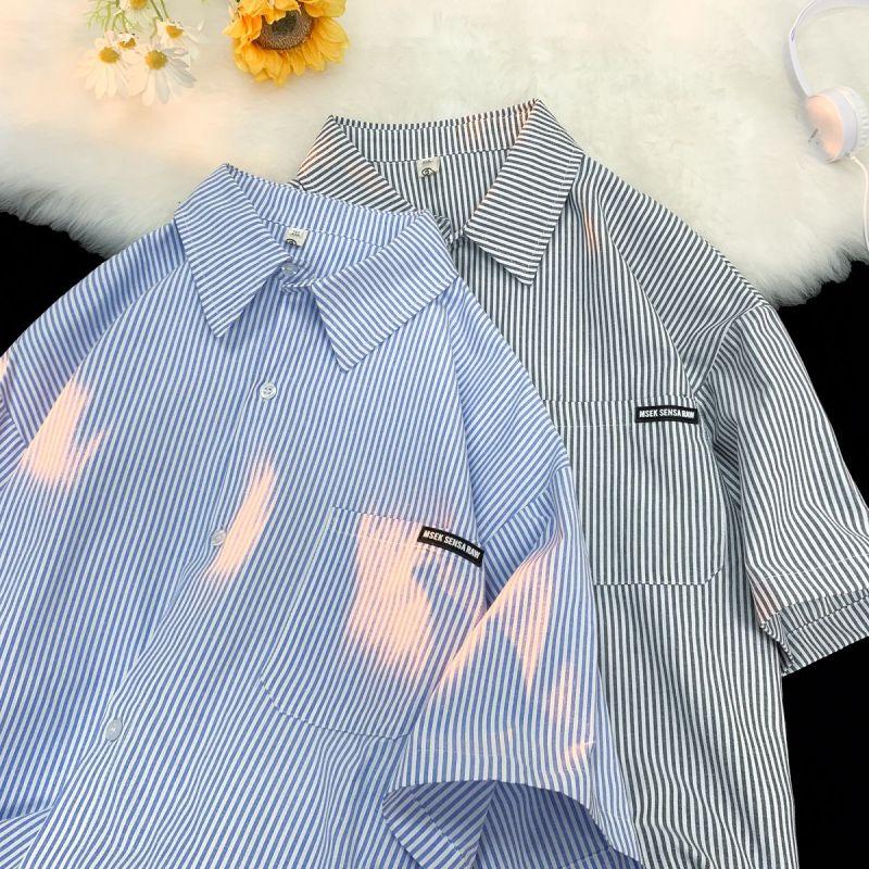 Korean Cityboy Stripe Versatile Casual Fashion Trend Classic Preppy Style Loose Premium Men's Shirt Short Sleeved Summer 2024