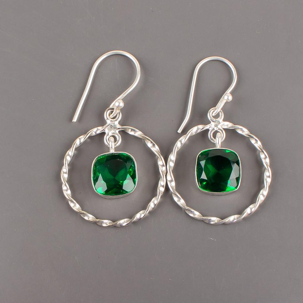 Chrome Diopside Gemstone 925 Sterling Silver Jewelry Handmade Hook Earrings1.60" EE-60-9
