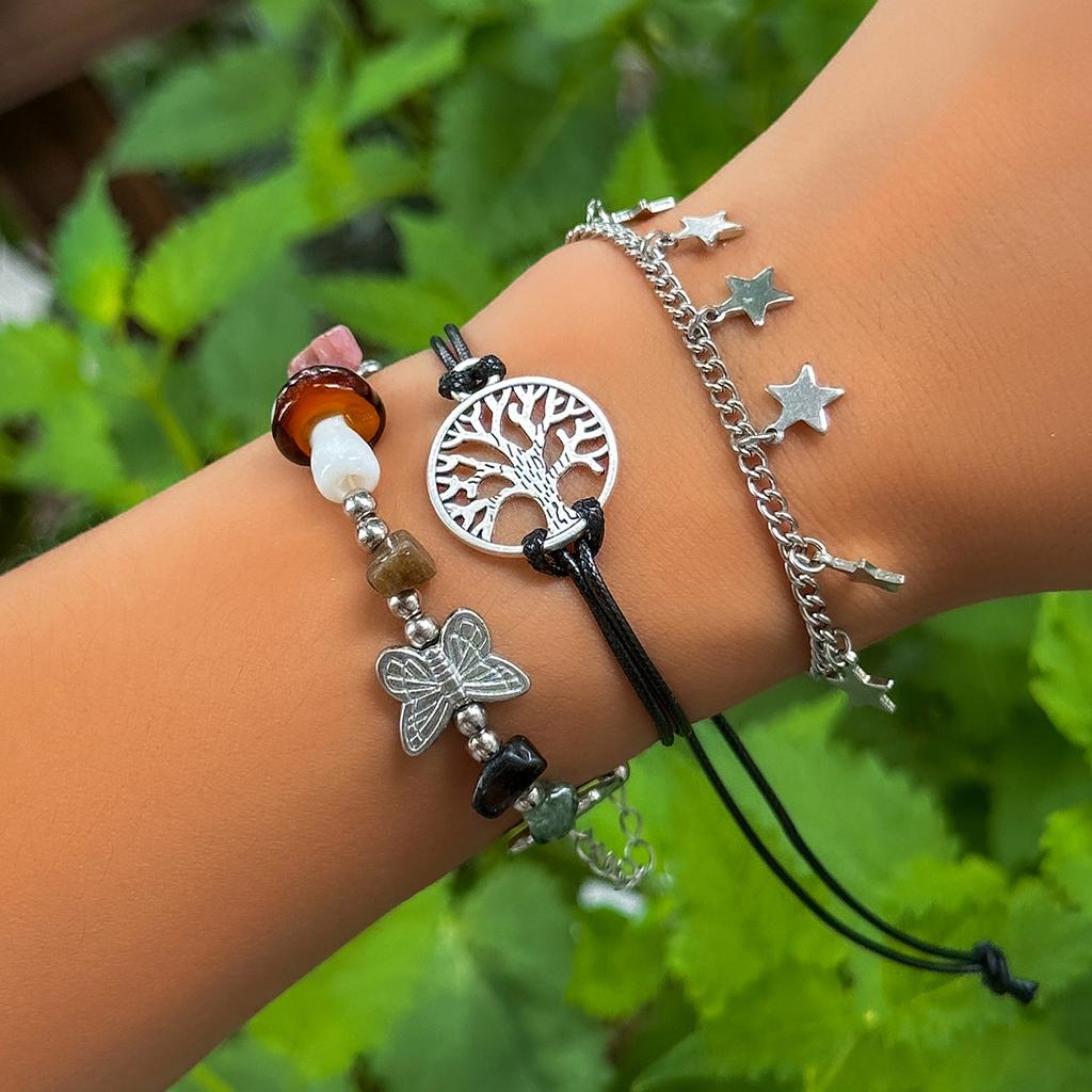 Accessories, Ethnic Style Mushroom Butterfly Multi-bracelet Set, Retro Tree of Life Star Jewelry
