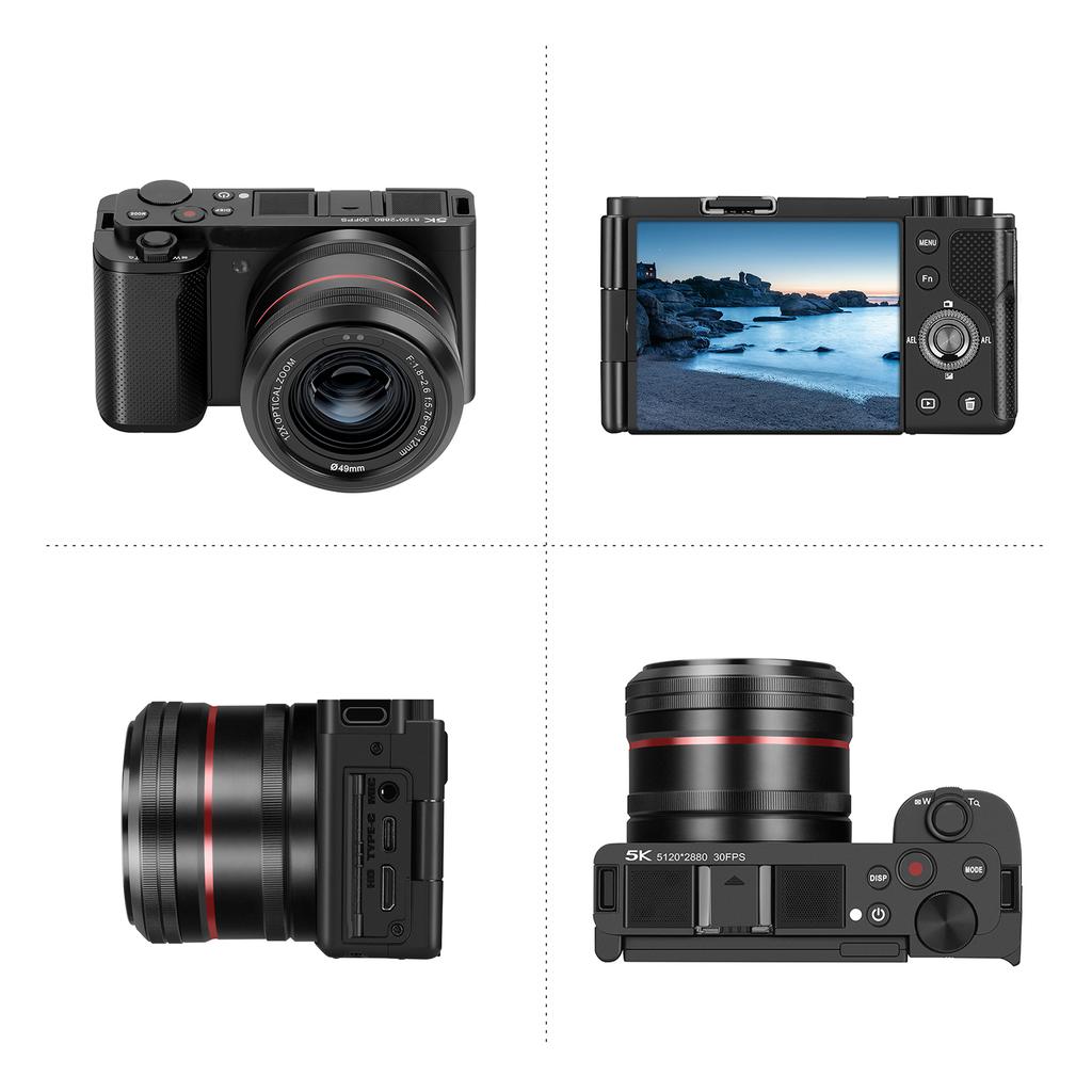 5K Digital Camera 64MP WiFi Digital Video Camera Camcorder 3.2 Inch Flip Touch Screen 12X Optical Zoom Auto Manual