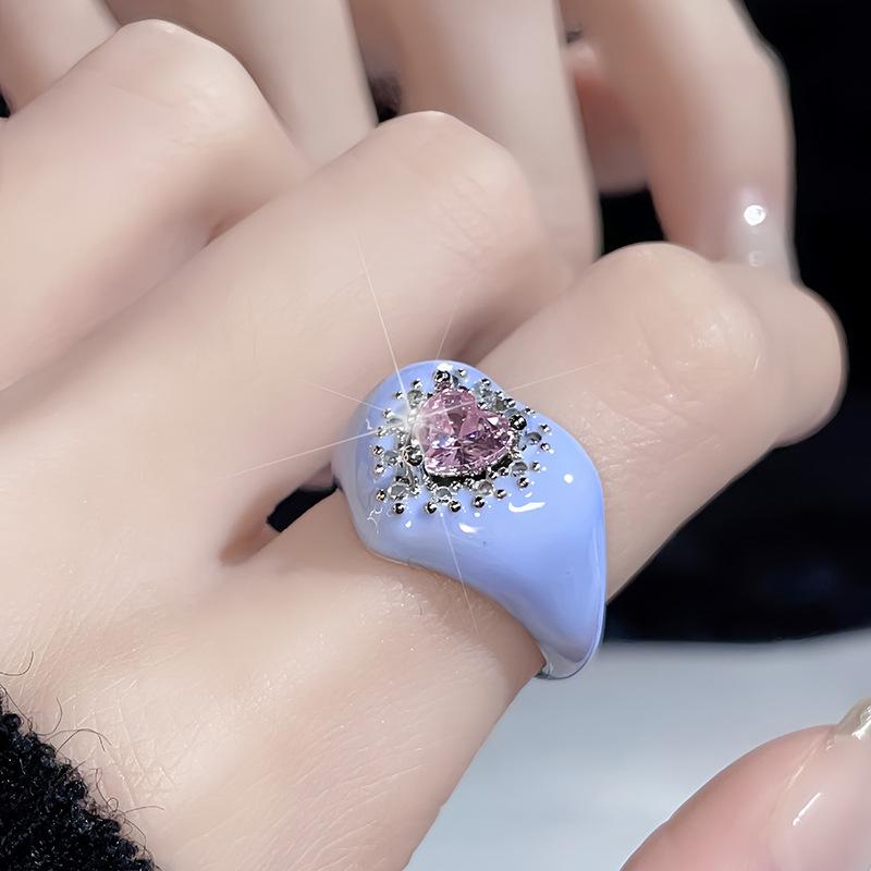 Enamel Dark Retro Retro Individual Cold Wind Opening Ring High Sense Love Stacking Ring