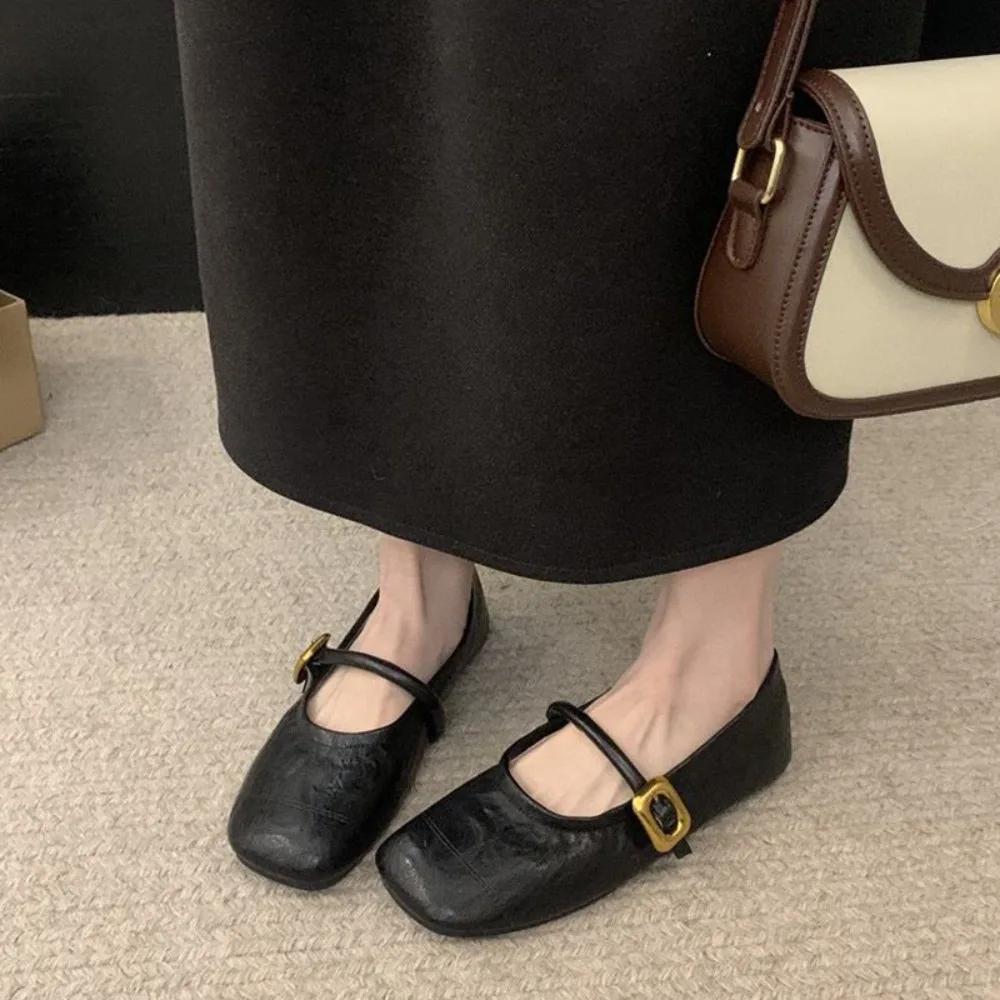 

Women Flat Shoes Black French Retro Versatile Square Toe Shallow Mouth Single Shoes New Small Fragrant Style Mary Jane Shoes 40 чёрный
