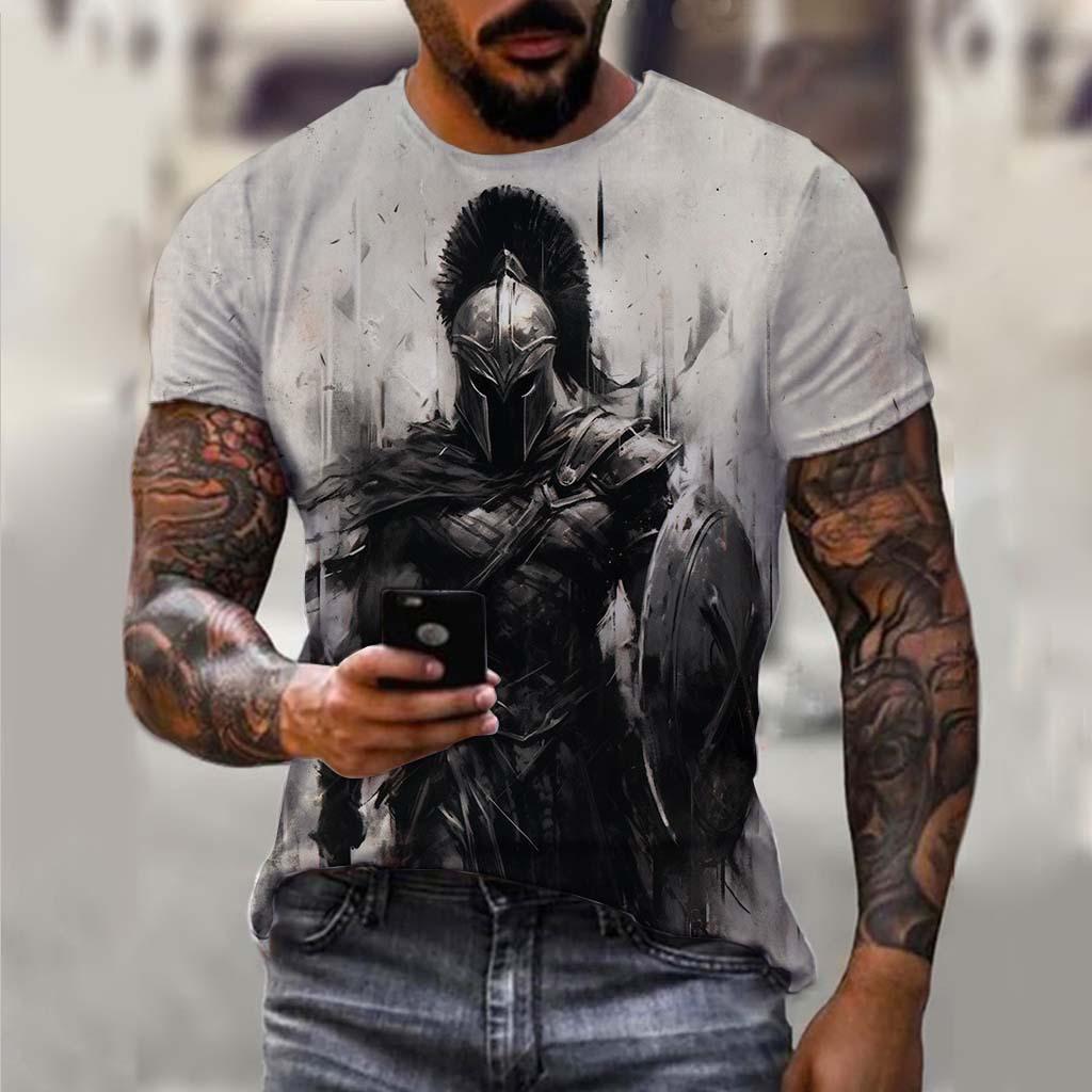 Samurai 3D Printed Short Sleeved T-shirt Summer Breathable Polyester Simple Round Neck Top