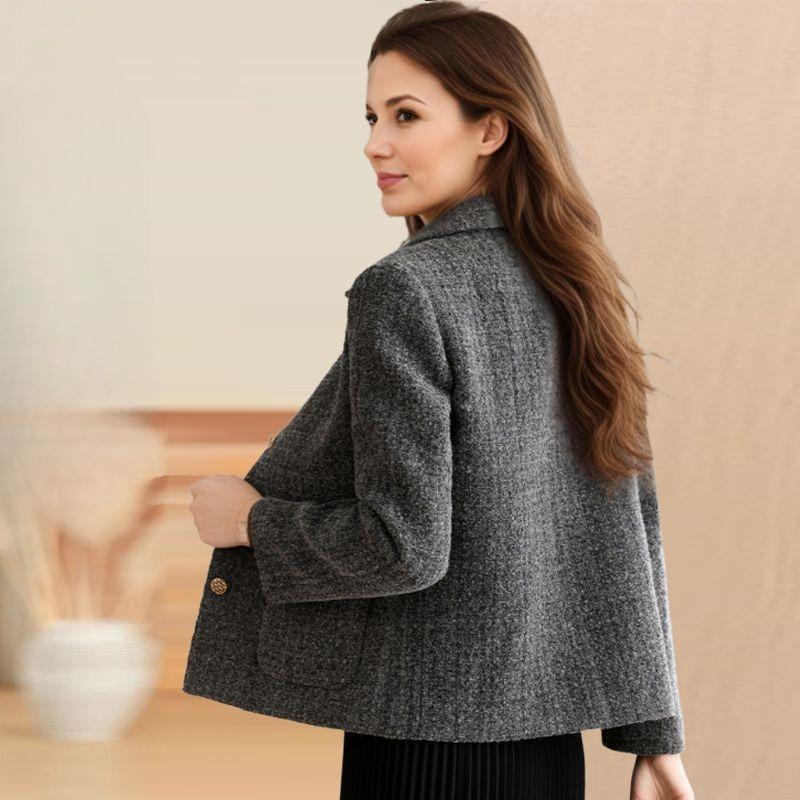 

Повседневный Элегантный Короткий Женский Пиджак с Лацканами, Осенне-Зимнее Хлопковое Пальто в Модном Ретро-Стиле с Длинным Рукавом 4XL серый