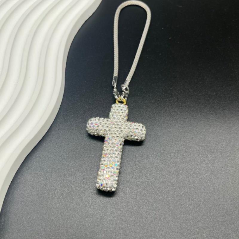 Fashionable Cross Pendant Car Interior Decoration Exquisite Diamond Inlaid Car Rearview Mirror Accessories Gift