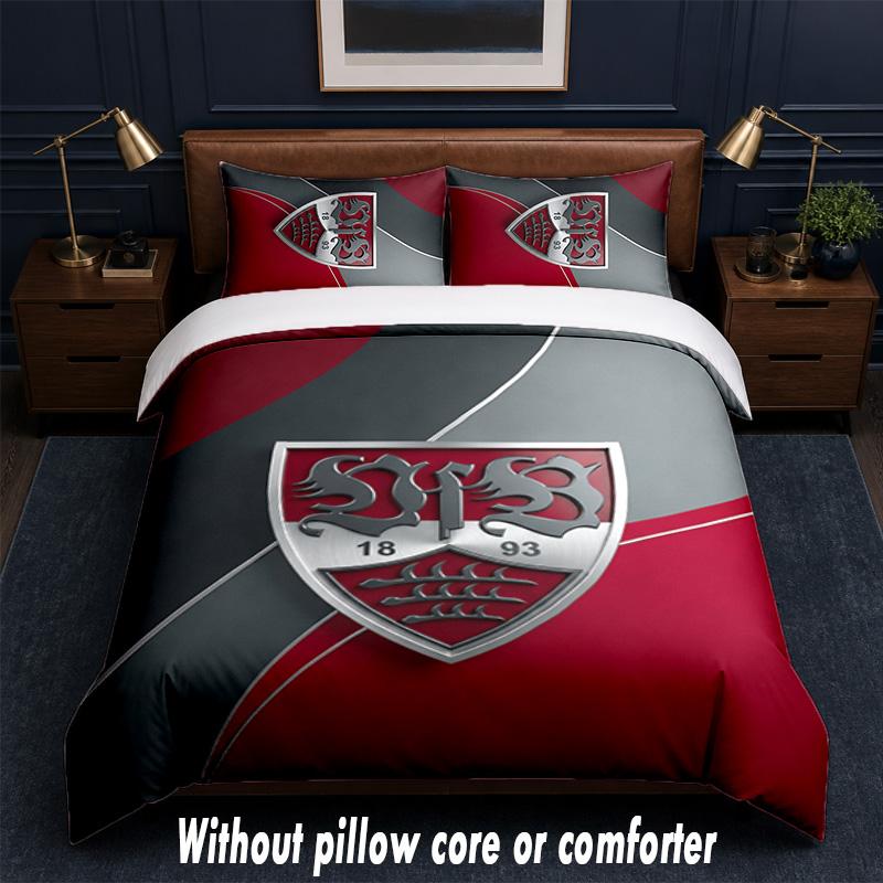 Set Biancheria da Letto con Design Calcio VfB Stuttgart 1 Copripiumino + 2 Federe Morbido Traspirante Biancheria da Letto per la Casa