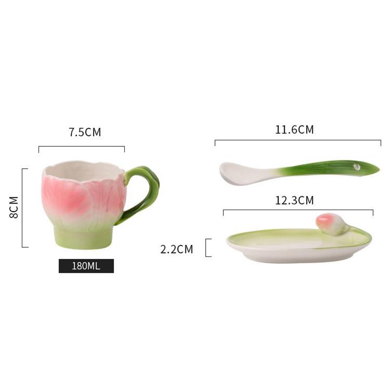 French Color Ceramic Coffee Mug Saucer Spoon Creative Tulip Perfume Cup Three-Dimensional Flower Afternoon Camellia Tea Cup Gift