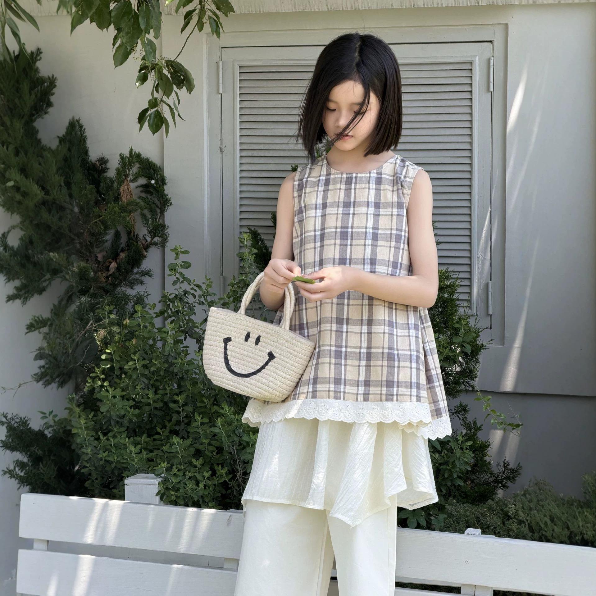 Mi San Mi Girls Summer Plaid Doll Shirt & Sleeveless Vest Set 140 cm