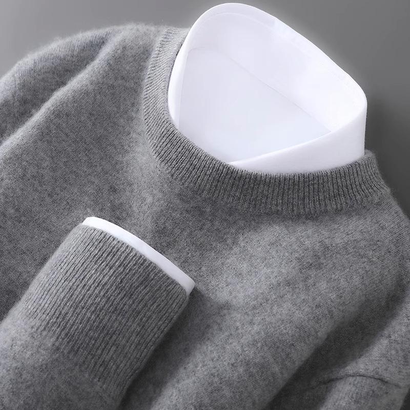 Men's Plus Size 100% Pure Wool Round Neck Cashmere Sweater - Autumn/Winter Casual Knit Pullover