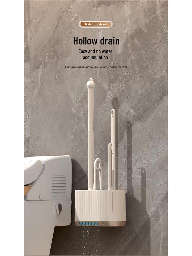 Wandmontierbares Toilettenreinigungsbürsten-Set mit langem Griff und steifen Borsten