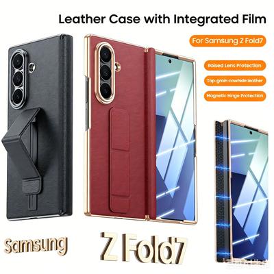 Aplicabil pentru carcasa telefonului mobil pliabil Samsung ZFold1, carcasă din piele cu acoperire completă, suport cu curea de încheietură integrată, husă anti-cădere.