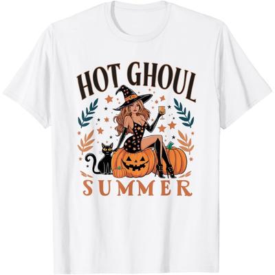Hot Ghoul Summer Funny Witch Gothic Spooky Retro Halloween T-Shirt