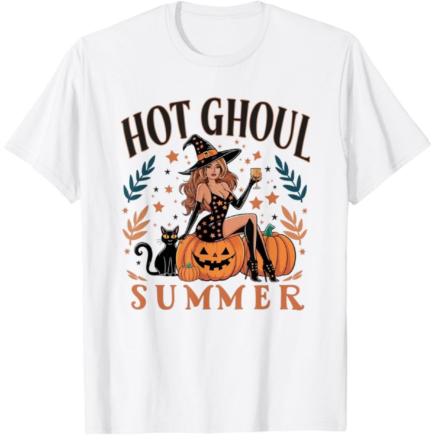 Hot Ghoul Summer Funny Witch Gothic Spooky Retro Halloween T-Shirt XXXXXL белый