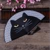 Cartoon Cat Painted Folding Fan Vintage Bamboo Silk Hand Fan Craft Home Decoration