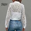 Floral Print Jacket Women's Lace Jacket, Sexy See Through Long Solid Color Women Sleeve Crop Coat, Zip-Up Sheer Lightweight Outerwear Casual