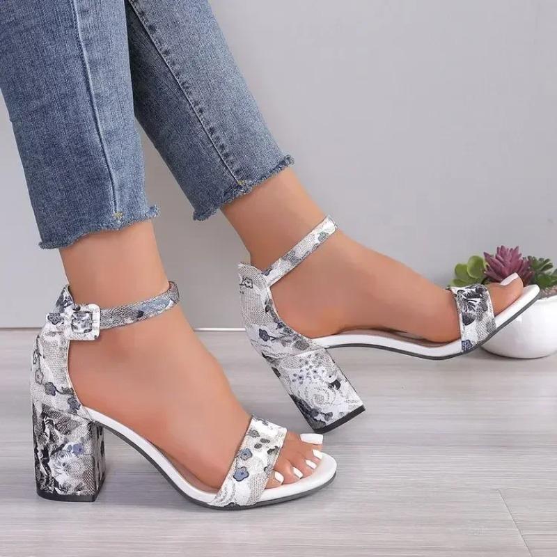 Nové 2024 Módní Čtvercové Silné Vysoké Podpatky Sandály Boty pro Ženy Dámské Peep Toe Lodičky Dámské Kotníkový Pásek Platformové Boty Velikost 43