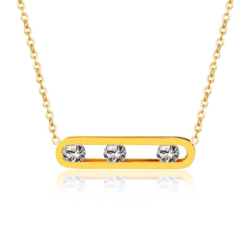 

Корейское геометрическое цирконовое титановое стальное овальное ожерелье - Высококлассная роскошная ключичная цепочка для женщин