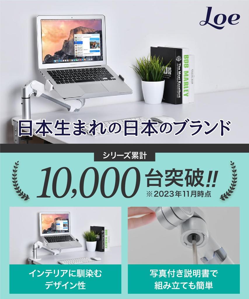 LOE Monitor Arm Laptop Liquid Tab Gas Spring Type Desk Mount Stable Easy to Assemble LOZ1S Silver