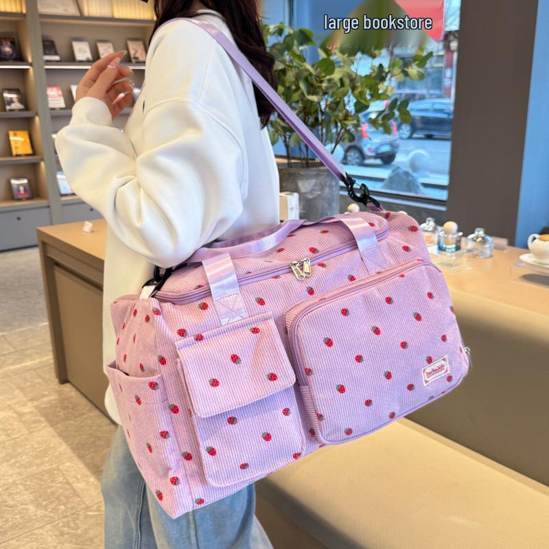 Women's Lightweight Large-Capacity Corduroy Handbag - Strawberry Shoulder & Gym Bag