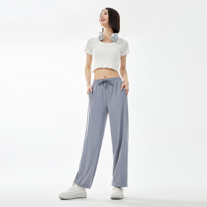 Women's Ice Silk Sun Protection High-Waist Wide-Leg Pants - Lightweight, Quick-Dry, Slimming, Casual, Versatile Summer Wear.