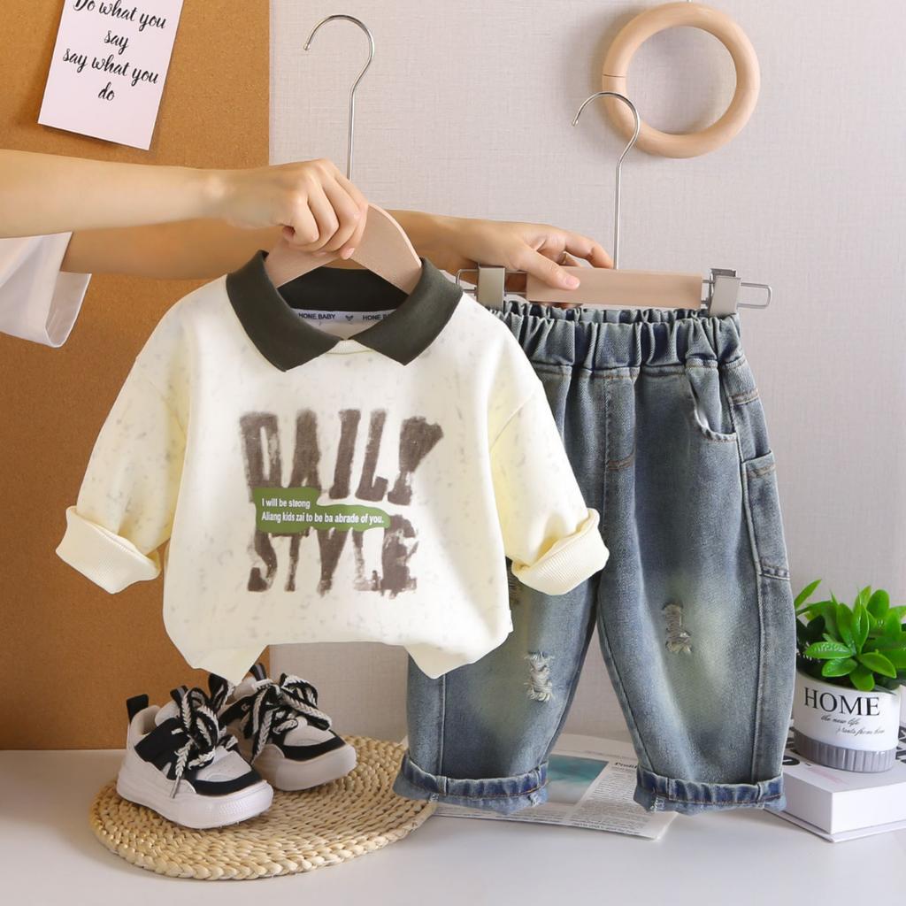 Kids Casual Long-Sleeve Set, Comfortable Daily Wear Outfits