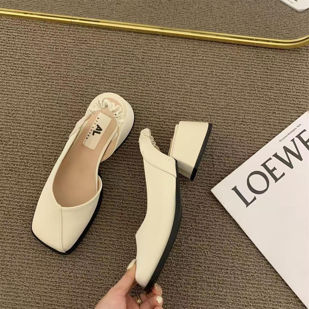 Summer skirt square head shallow mouth single shoes French thick heel bag head sandals fairy shoes new