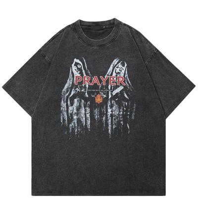 Streetwear Prayer Graphic Unisex T-Shirt Cotton Washed Black Tshirt Unisex Tops Tees Summer Short Sleeves T Shirt