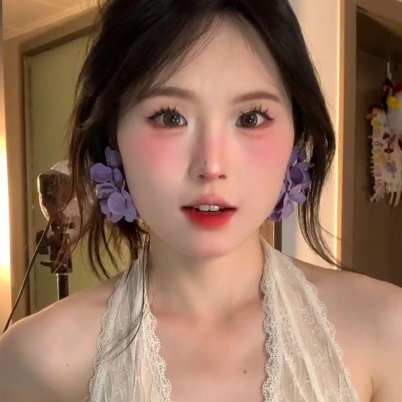 Fabric Flower Fringed Earrings Niche Atmosphere Temperament Earrings Fashion Versatile High-end Earrings