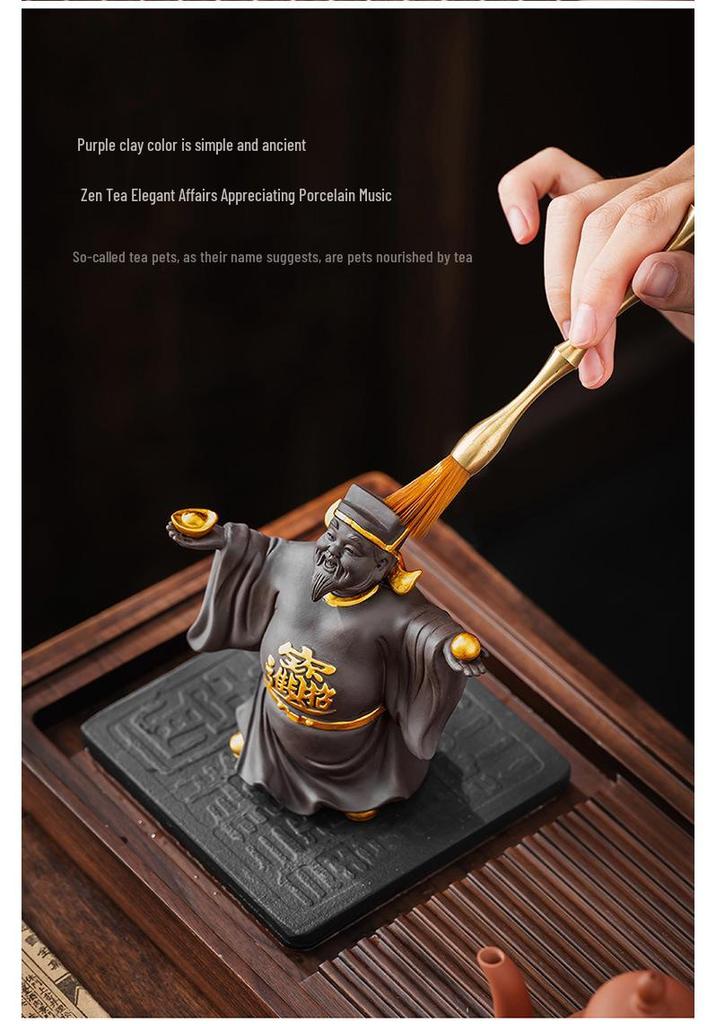 Exquisite Purple Clay God of Wealth Tea Pet - Tea Table Ornament for Wealth Attraction