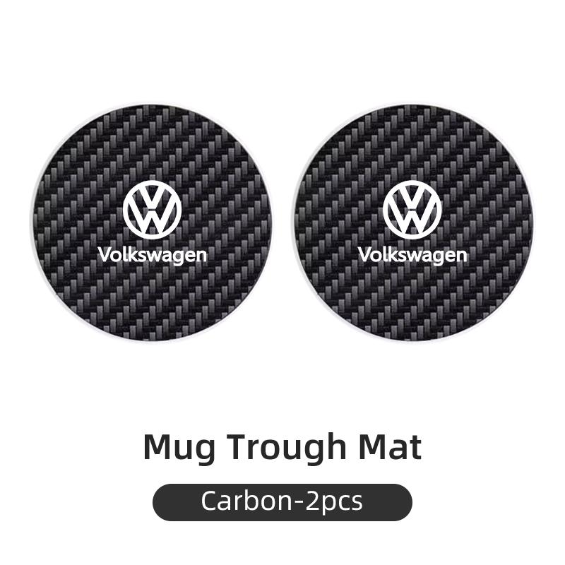 2Pcs Car Leather/Carbon Fiber Water Cup Coasters Anti-Slip Pads For VW Passat Golf Tiguan Polo Scirocco Jetta CC Touareg Touran QO9