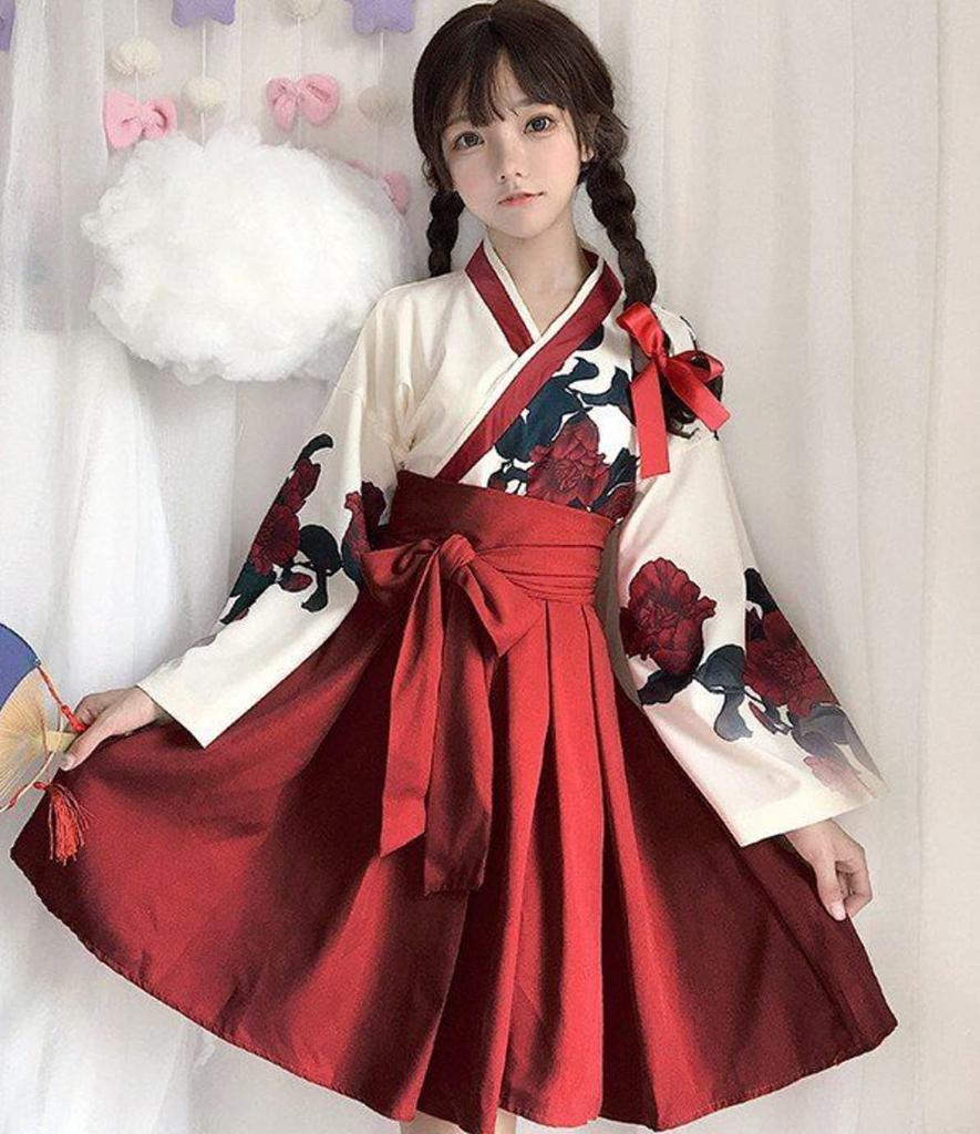 Taisho Roman Hakama Japanese Kimono Dress Long Floral Pattern Lolita Lolita Clothing Large Size Loose Cute Black Red Floral Pattern Plain Gothic