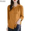 Women Casual V-Neck Solid Color Loose 3/4 Sleeve Blouse