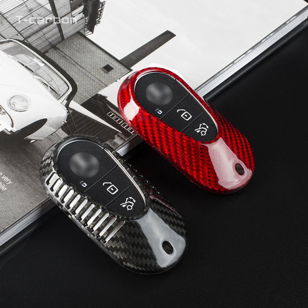 T-Carbon Car Key Case Cover Shell For Mercedes Benz  C /S Class W223 W206 S350L S400L S450L S500L Carbon Fiber Protector