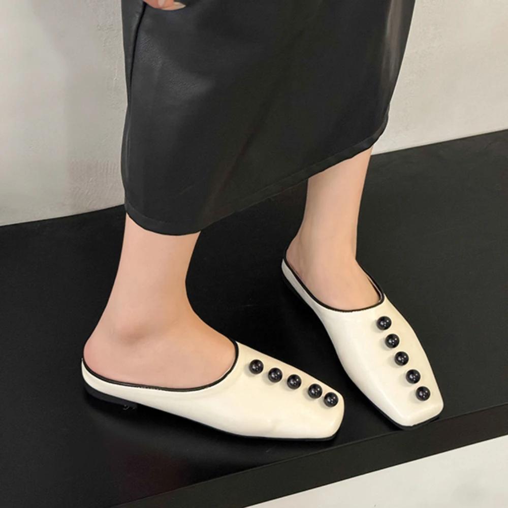 Fashion String Bead Women Half Slippers Summer Half Shoes for Women Luxury Designer Slippers Beach Flat Sandals Zapatos De Mujer
