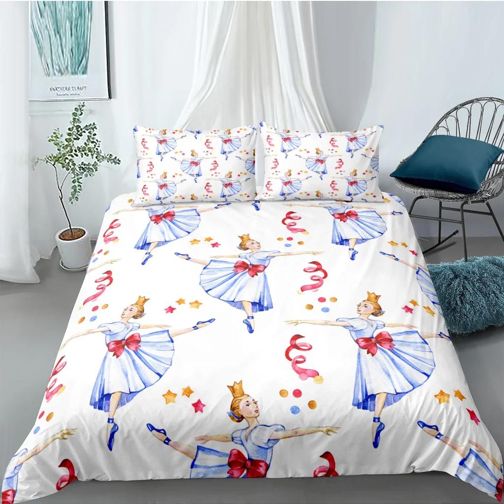 Dancing Girl Duvet Cover Ballet Girls Bedding Set Home Textile Bedclothes Soft Girly Comforter Cover Queen/King Size for Kids