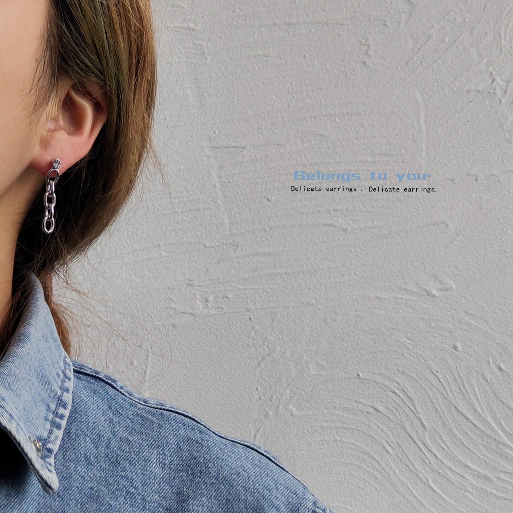 ifashion @bright eyes 925 silver needle plated real gold chain earrings hip hop silver earrings cold