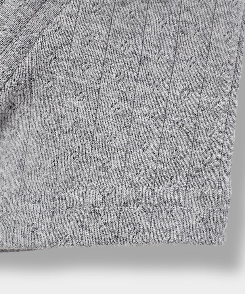Yujen Eyelet Button Half T-Shirt_Melange