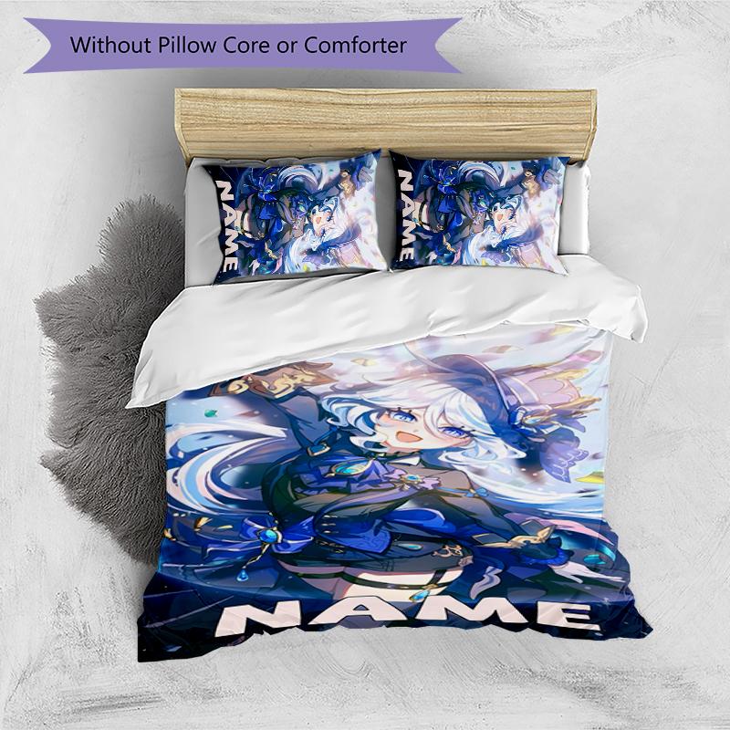 3pcs Custom Name Genshin Impact Characters Bedding Set Duvet Cover Closure Includes 1 Duvet Cover & 2 Pillowcases for All Seasons Bedroom Decor