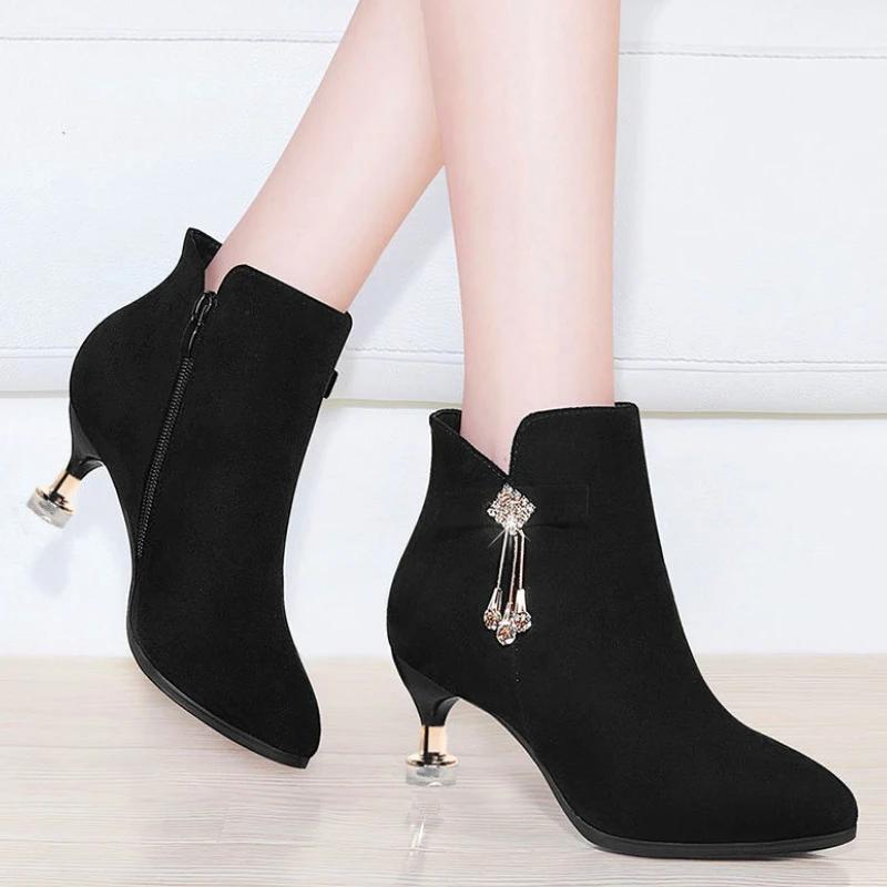 Fashion Woman Short Shoes Black Rhinestone Lightweight On Offer Booties Trend 2025 Goth Designer Luxury New In Pu Ankle Boots for Women