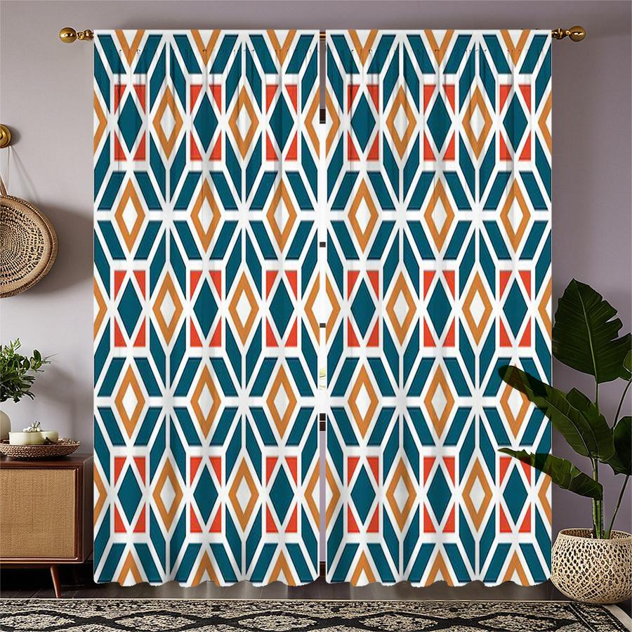 Diamond-shaped Stylish Design square checkered printed curtains, pole bag home decoration, room area decoration