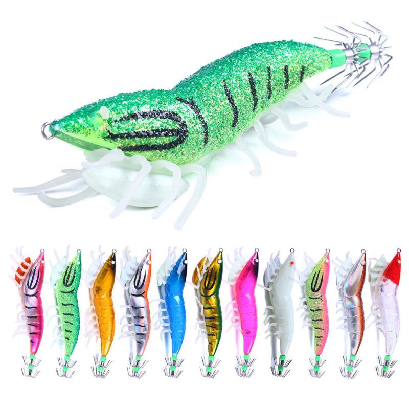 11CM22GLuminous Squid Shrimp Fake Bait Wood Shrimp Lure Bait Bionic Fishing Bait Universal for Freshwater and Saltwater
