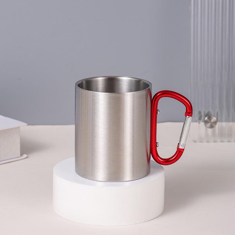 304 Stainless Steel Double Wall Insulated Mug with Carabiner Handle Durable Outdoor Travel Cup Lightweight Portable Camping Drinkware