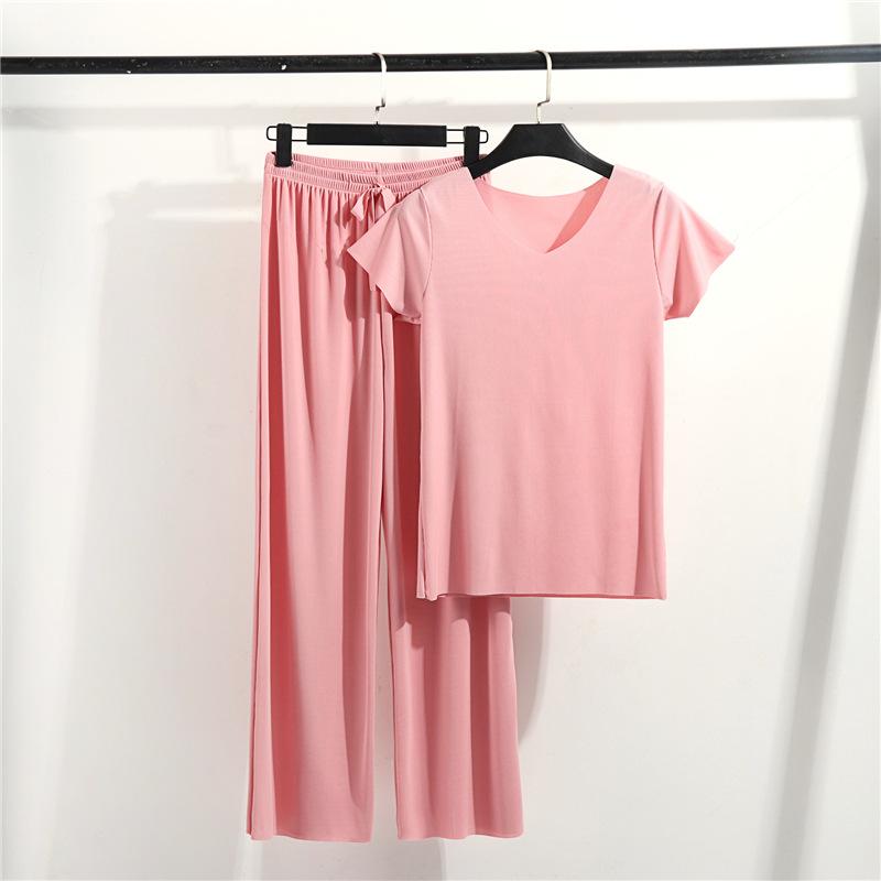 

Новый весенне-летний женский пижамный комплект из двух предметов: модальные брюки с короткими рукавами, футболка с V-образным вырезом, тонкая повседневная домашняя пижама M