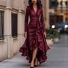 Europäische und amerikanische Damenbekleidung, Herbst Neu V-Ausschnitt Taille Rüsche Blatt Temperament Kleid