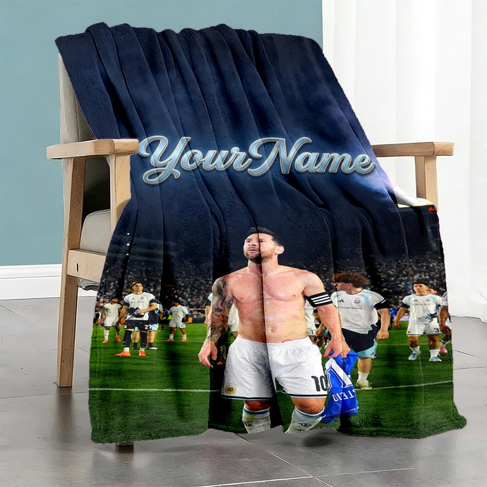 Messi 374 Personalized Name Blanket Gift Customizable Blanket Durable Comfort Throw For Chair Bedding Nap Livingroom All-Season Use