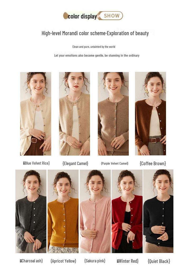 Damen Kaschmir Rundhals Einreiher Cardigan Pullover - Mittel-Dick - Frühling/Herbst