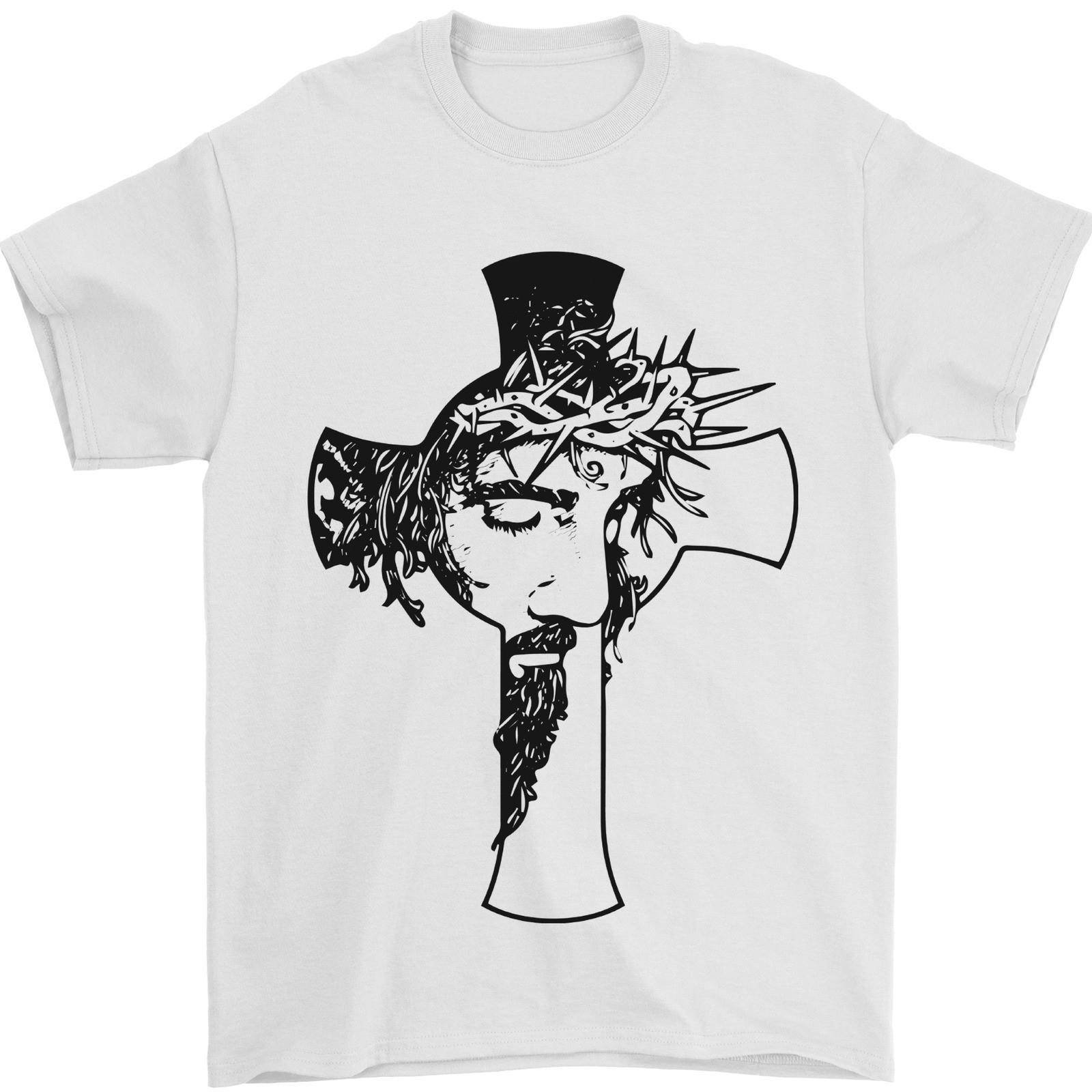 The Face of Jesus On a Cross Christian God Mens T-Shirt 100% Cotton XL